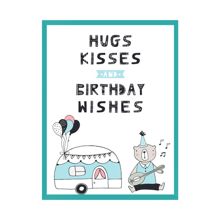 Plakat Urodzinowy Hugs kisses 21X29,7 cm + ramka turkusowe morze