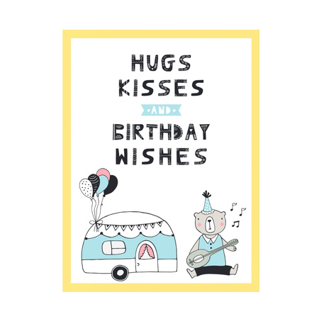 Plakat Urodzinowy Hugs kisses 30X40 cm + ramka żółta