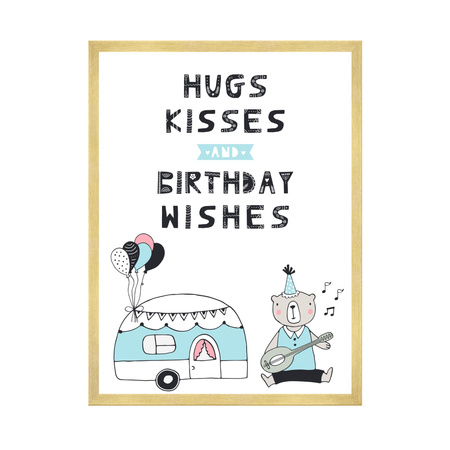 Plakat Urodzinowy Hugs kisses 30X40 cm + ramka złota