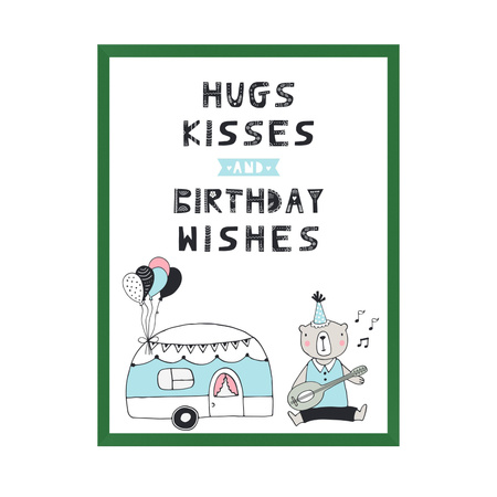 Plakat Urodzinowy Hugs kisses 24X30 cm + ramka zielona