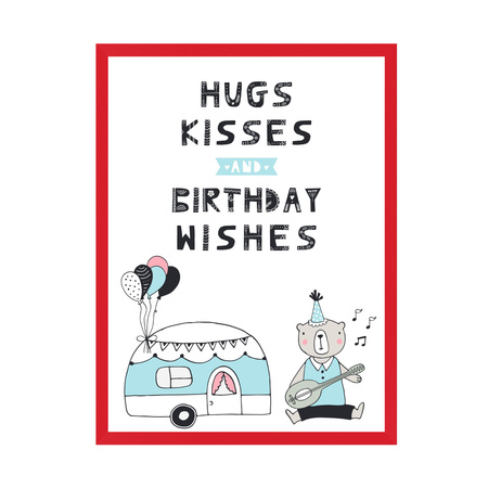 Plakat Urodzinowy Hugs kisses 24X30 cm + ramka czerwona